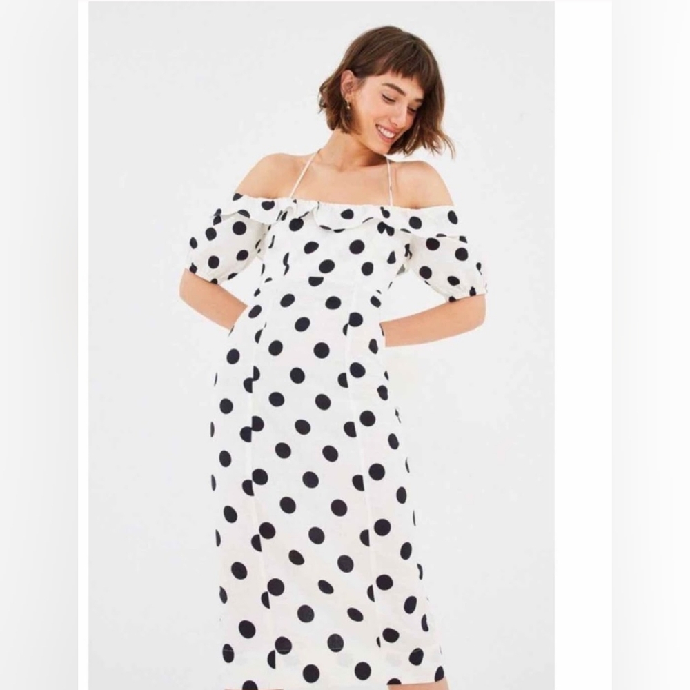 Farm Rio Elegant Off-Shoulder Polka Dot Dress